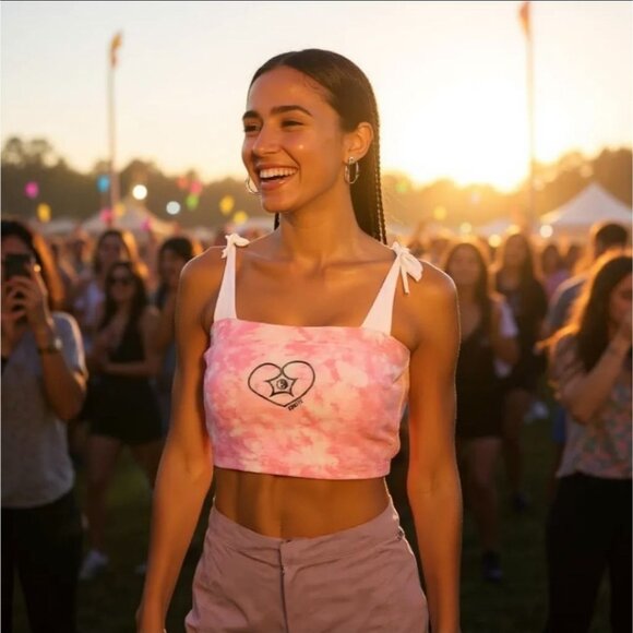 Yin Yang Tie Dye Pink & White Cami Top by Zemeta – Cosmic Balance Edition NWT M - Picture 4 of 6
